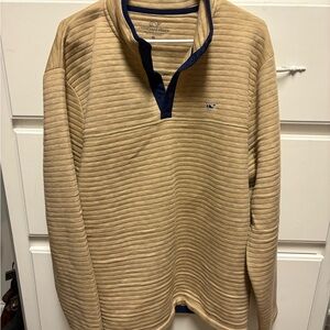 Vineyard Vines Tan Zip Up Sweater with Ribbed Texture